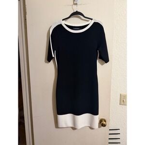 Lauren Ralph Lauren Black White Colorblock Knit Short Sleeve Dress Size M Office